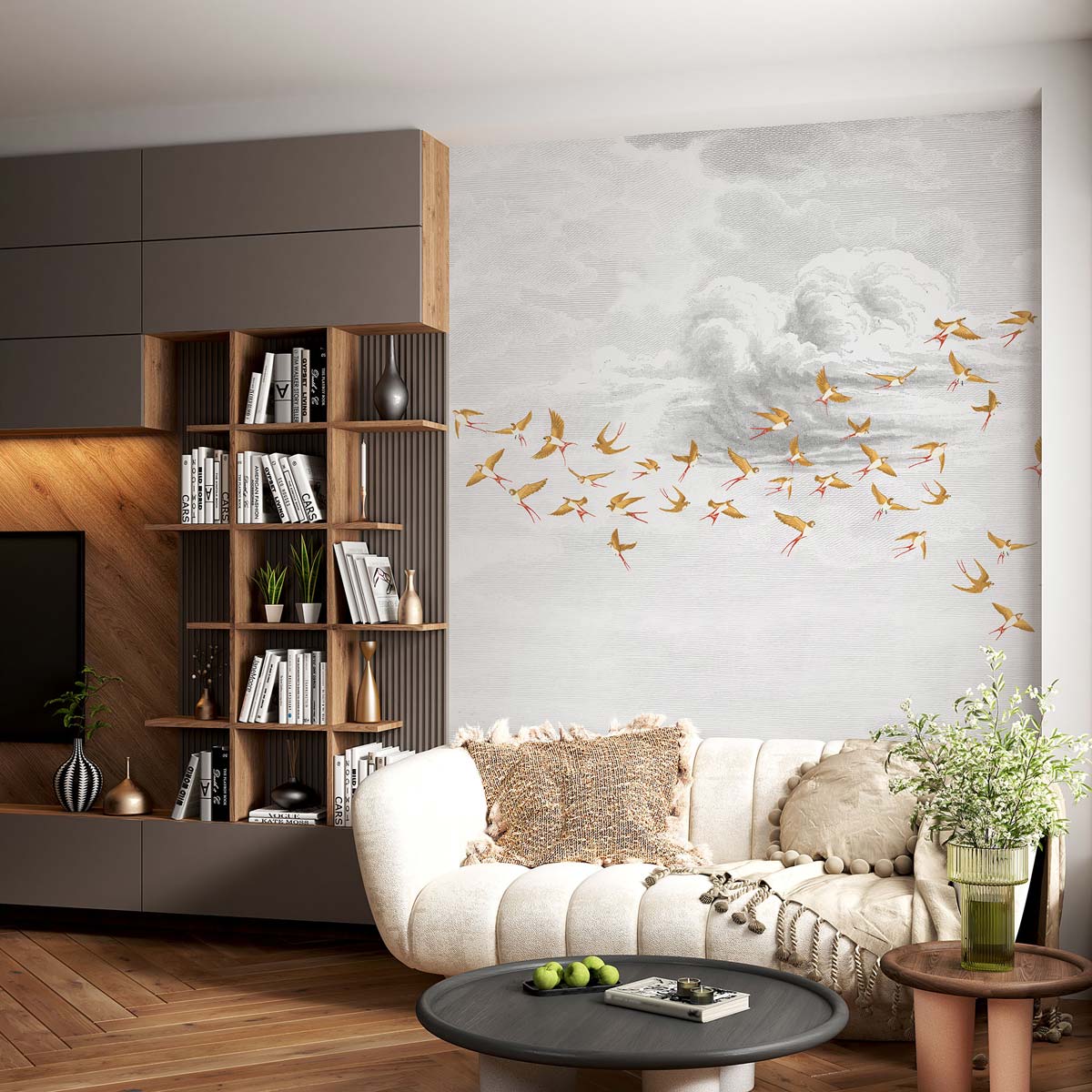 Veer Decor Swallow Clouds Pack 1 & 2 in Orange Wall Mural Animals Mural Orange  Mural - 8184-BDL-CZ4