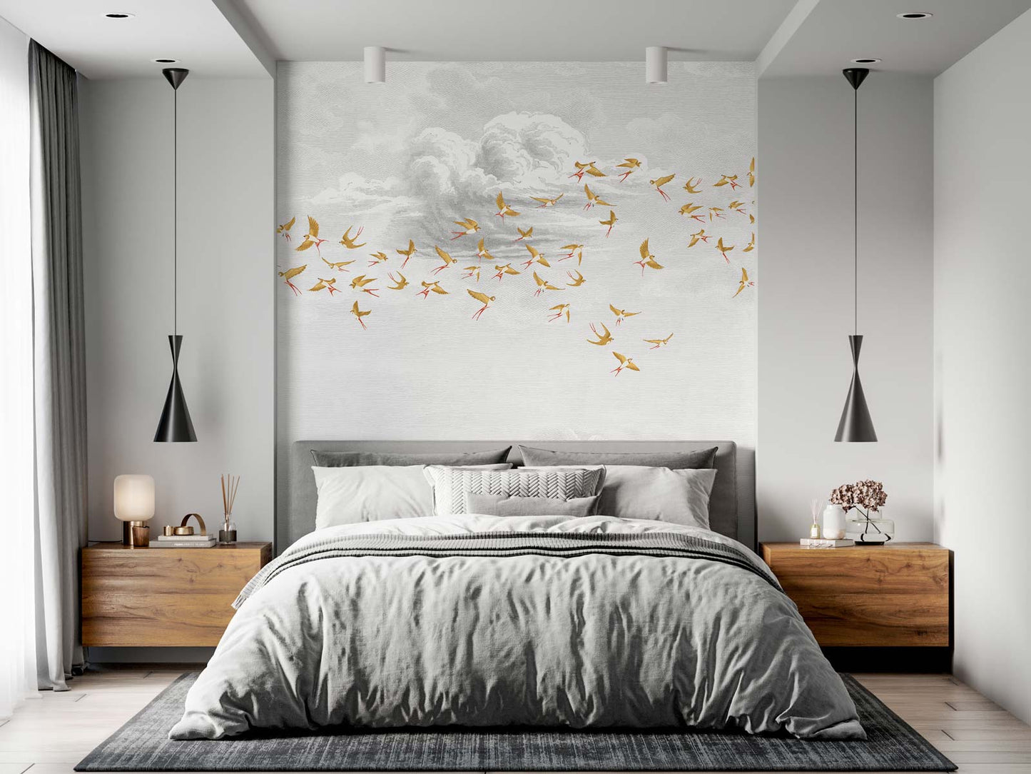 Veer Decor Swallow Clouds Pack 1 & 2 in Orange Wall Mural Animals Mural Orange  Mural - 8184-BDL-CZ4