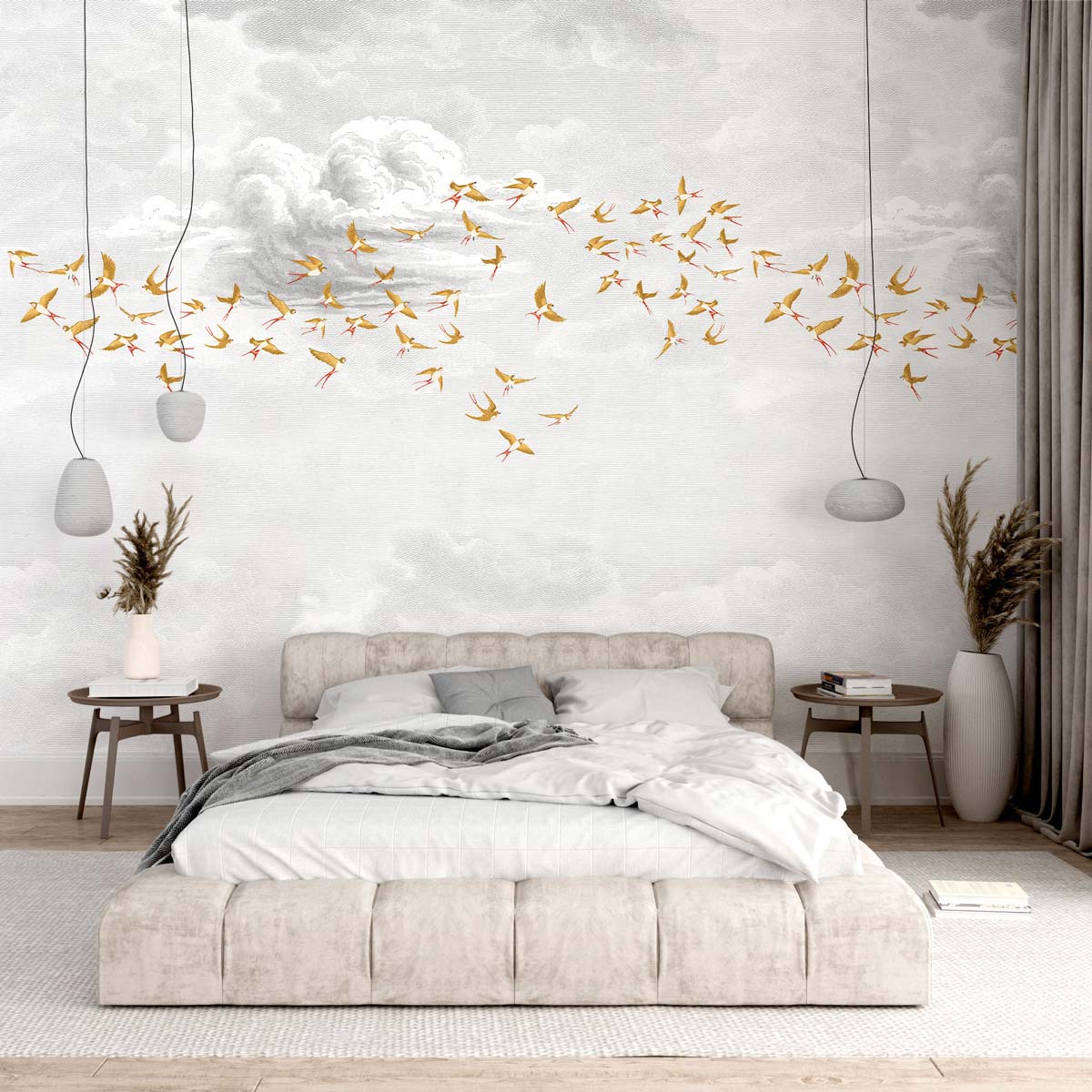 Veer Decor Swallow Clouds Pack 1 & 2 in Orange Wall Mural Animals Mural Orange  Mural - 8184-BDL-CZ4