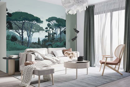 Veer Decor Tuscany Chair Rail with Faux Wainscoting Pack 1 & 2 in Green Wall Mural Coastal Mural Green  Mural - 8184-BDL-DB1