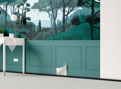 Veer Decor Tuscany Chair Rail with Faux Wainscoting Pack 1 & 2 in Green Wall Mural Coastal Mural Green  Mural - 8184-BDL-DB1