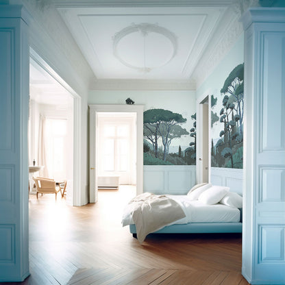 Veer Decor Tuscany Chair Rail with Faux Wainscoting Pack 1 & 2 in Blue Wall Mural Coastal Mural Blue  Mural - 8184-BDL-DB2