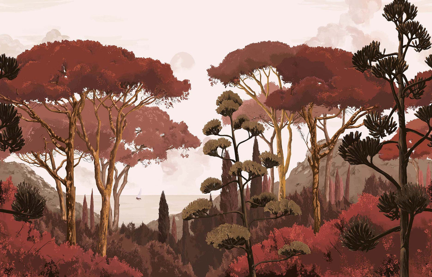 Veer Decor Swallow Clouds Pack 1 in Orange Wall Mural Animals Mural Orange  Mural - 8184-CZ4-A