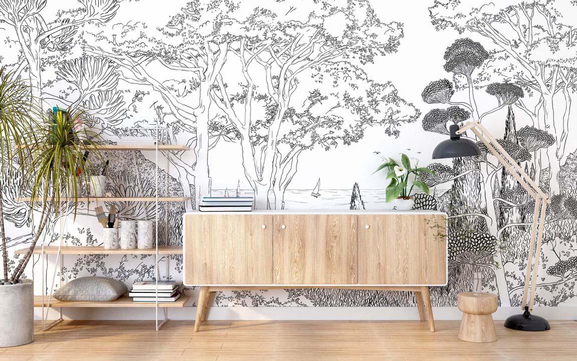 Veer Decor Tuscany Line Pack 1, 2 & 3 in Black Wall Mural Coastal Mural Black  Mural - 8184-BDL-DD