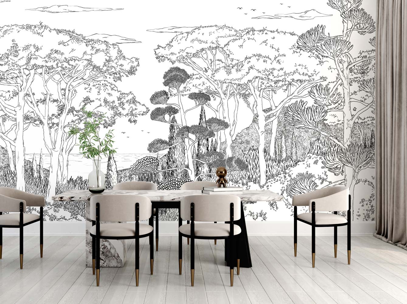 Veer Decor Tuscany Line Pack 1, 2 & 3 in Black Wall Mural Coastal Mural Black  Mural - 8184-BDL-DD