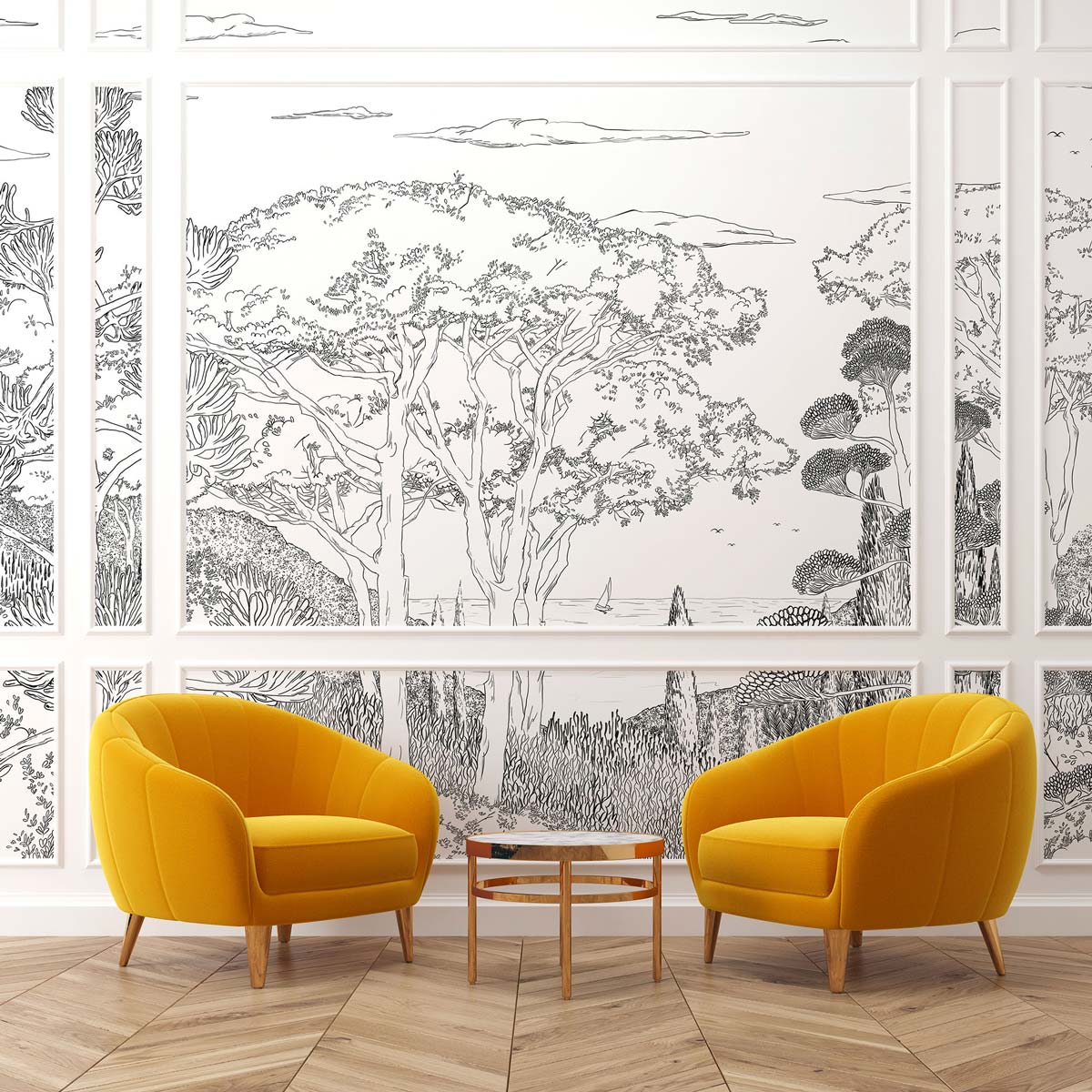 Veer Decor Tuscany Line Pack 1, 2 & 3 in Black Wall Mural Coastal Mural Black  Mural - 8184-BDL-DD