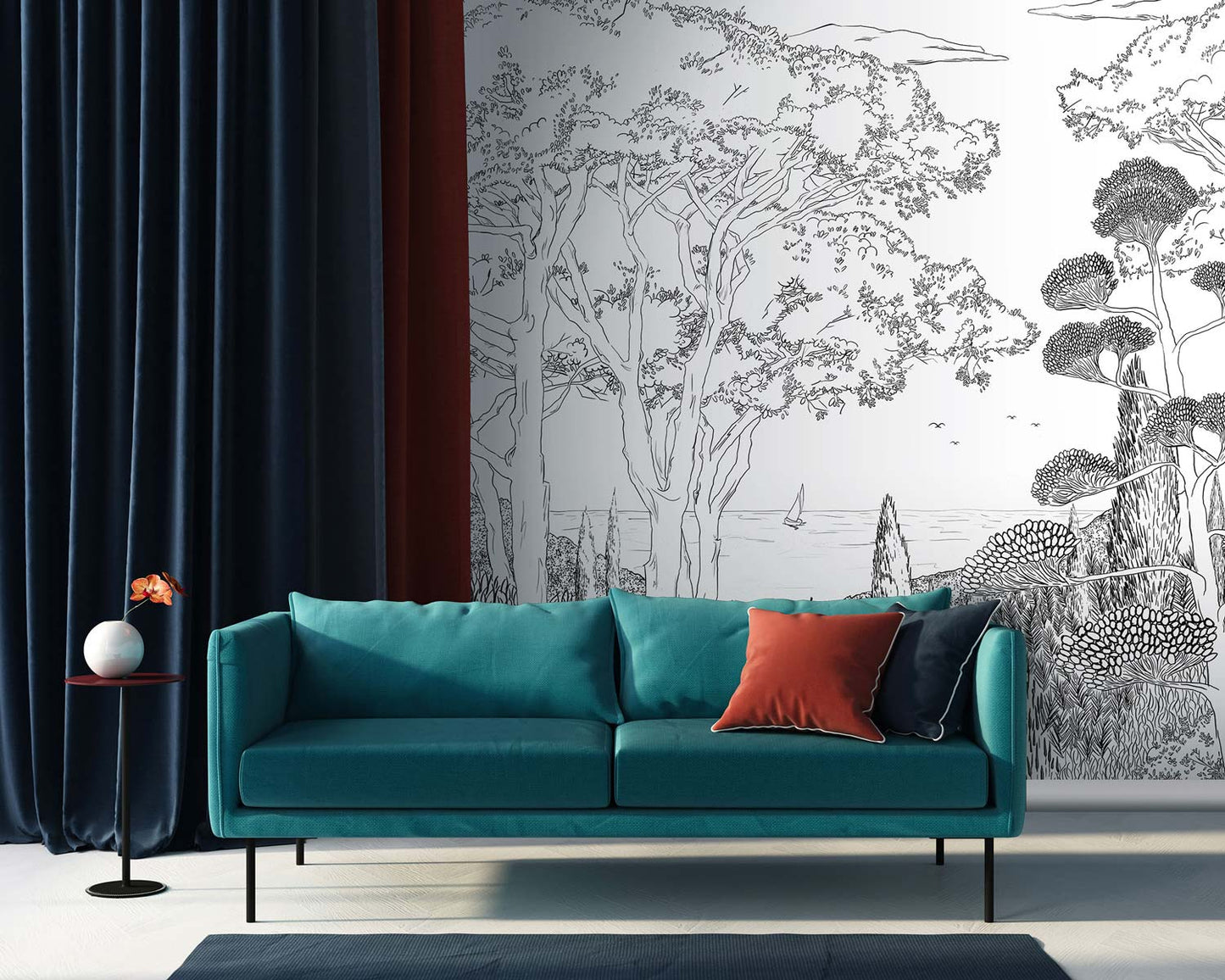 Veer Decor Tuscany Line Pack 1, 2 & 3 in Black Wall Mural Coastal Mural Black  Mural - 8184-BDL-DD