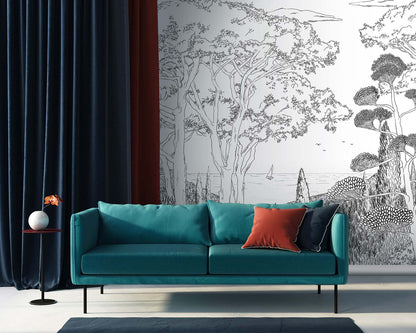 Veer Decor Tuscany Line Pack 1, 2 & 3 in Black Wall Mural Coastal Mural Black  Mural - 8184-BDL-DD