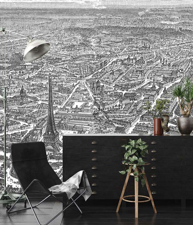 Veer Decor Eiffel Tower Pack 1, 2 & 3 in Gray Wall Mural Travel Mural Gray  Mural - 8184-BDL-DF