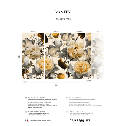 Veer Decor Vanity Pack 1, 2 & 3 in Yellow Wall Mural Botanical & Floral Mural Yellow  Mural - 8184-BDL-DG