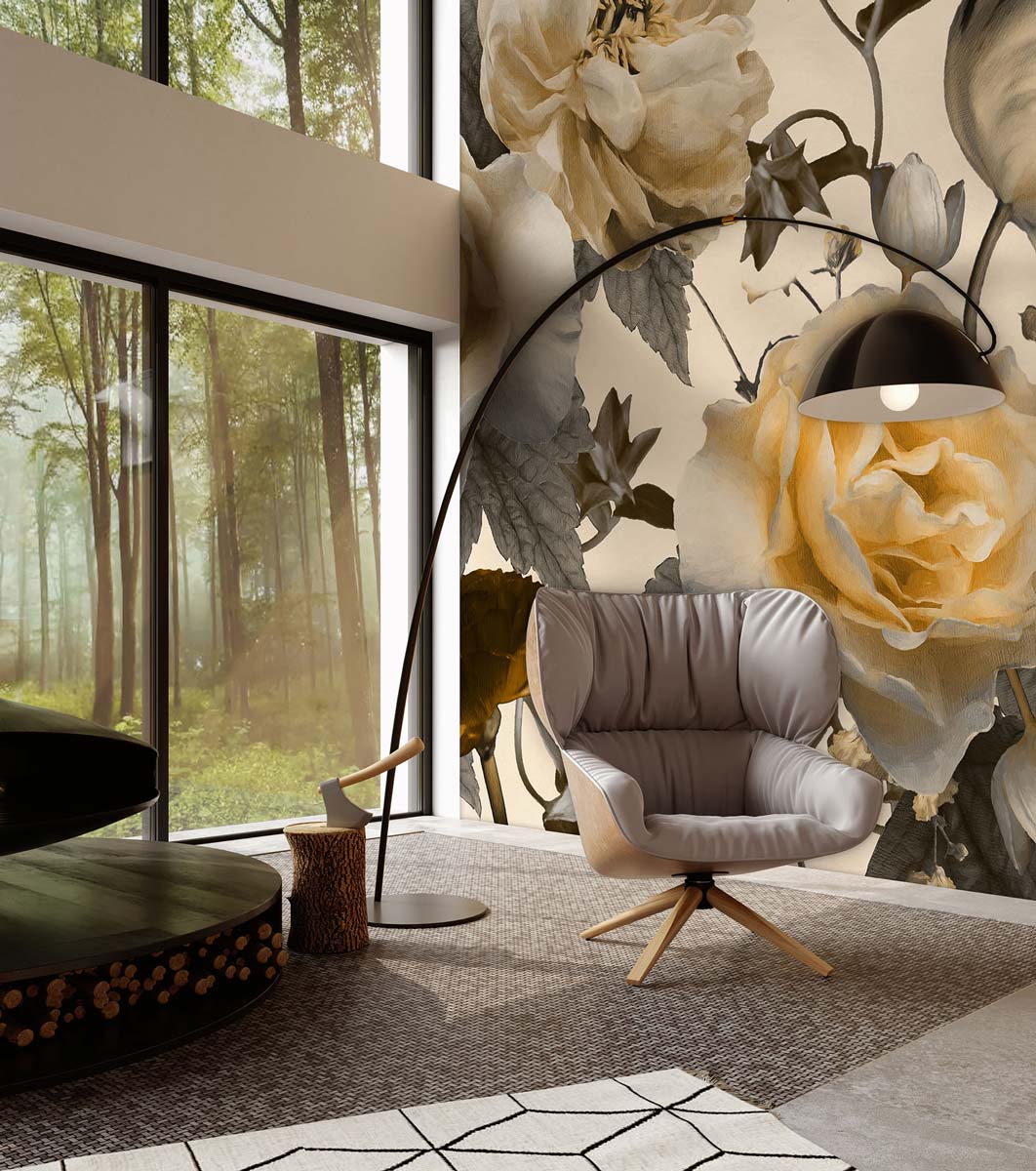 Veer Decor Vanity Pack 1, 2 & 3 in Yellow Wall Mural Botanical & Floral Mural Yellow  Mural - 8184-BDL-DG