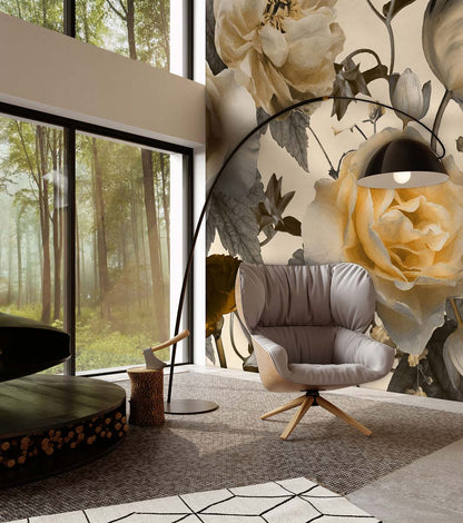 Veer Decor Vanity Pack 1, 2 & 3 in Yellow Wall Mural Botanical & Floral Mural Yellow  Mural - 8184-BDL-DG