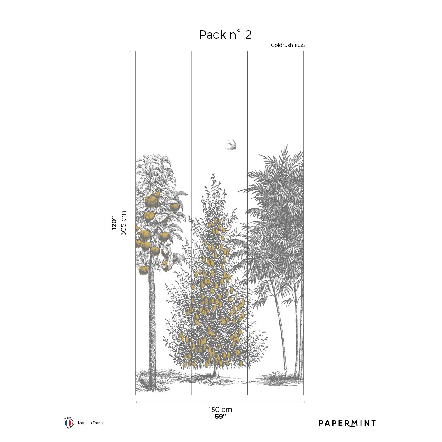 Orchards Pack 2 gold wall mural featuring a nature scene with orchard trees.