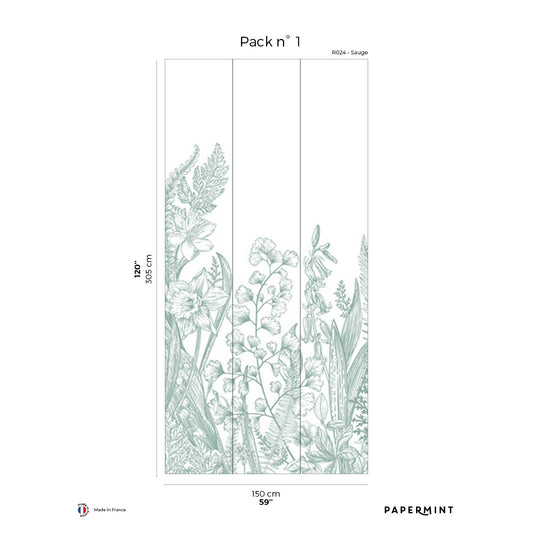 Veer Decor Garden Line Pack 1 in Sage Wall Mural Nature Mural Sage  Mural - 8184-BG2-A