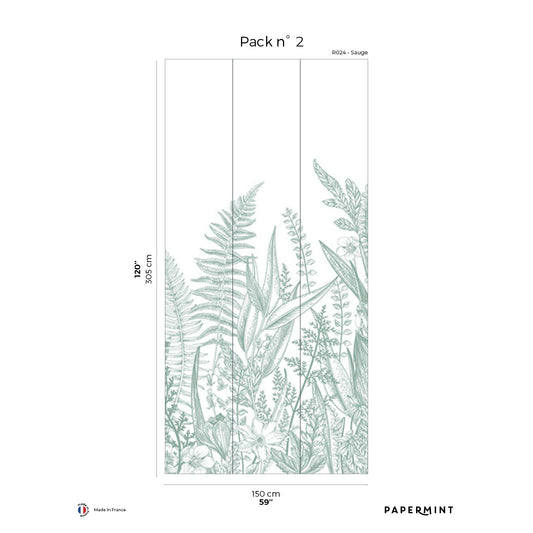 Veer Decor Garden Line Pack 2 in Sage Wall Mural Nature Mural Sage  Mural - 8184-BG2-B