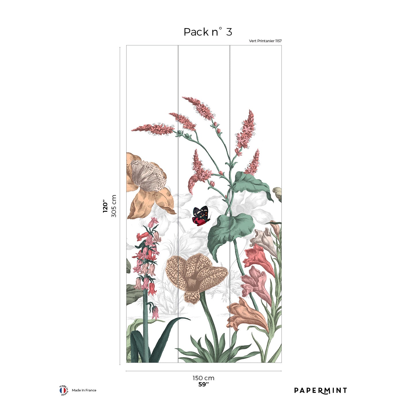 Veer Decor English Garden Pack 3 in Green Wall Mural Botanical & Floral Mural Green  Mural - 8184-BK1-C