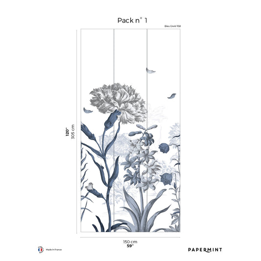 Veer Decor English Garden Pack 1 in Blue Wall Mural Botanical & Floral Mural Blue  Mural - 8184-BK2-A