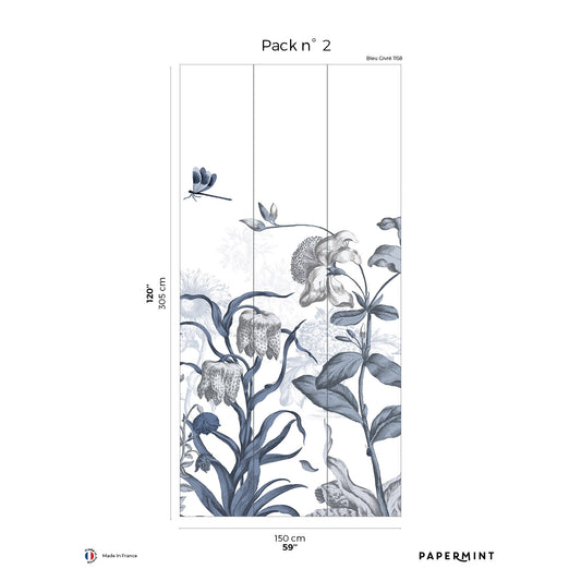 Veer Decor English Garden Pack 2 in Blue Wall Mural Botanical & Floral Mural Blue  Mural - 8184-BK2-B