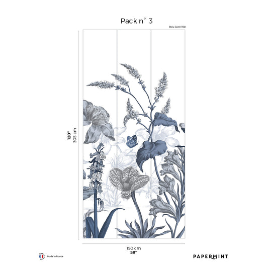 Veer Decor English Garden Pack 3 in Blue Wall Mural Botanical & Floral Mural Blue  Mural - 8184-BK2-C