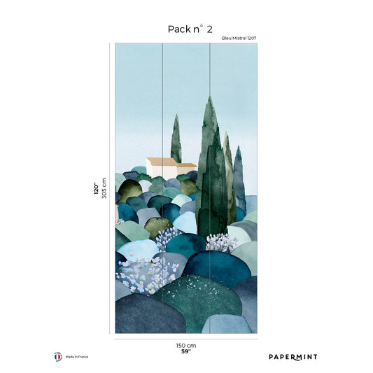 Veer Decor Cypresses Pack 2 in Blue Wall Mural Nature Mural Blue  Mural - 8184-BQ1-B