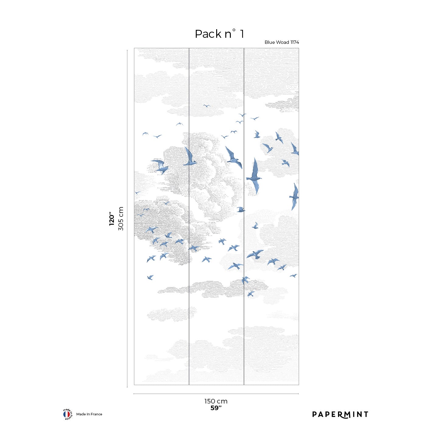 Veer Decor Birds Pack 1 in Blue Wall Mural Animals Mural Blue  Mural - 8184-BR3-A