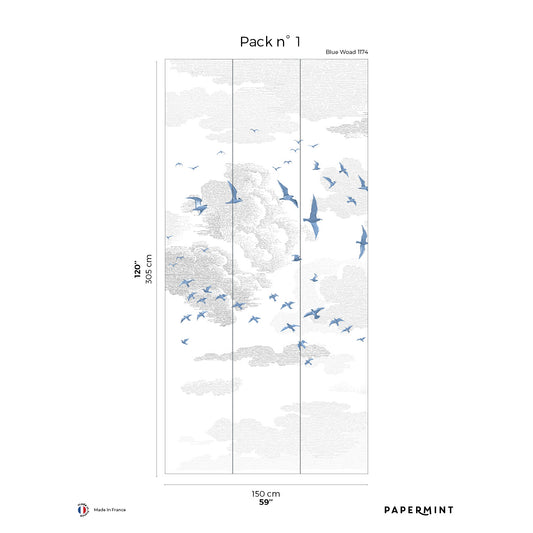 Veer Decor Birds Pack 1 in Blue Wall Mural Animals Mural Blue  Mural - 8184-BR3-A