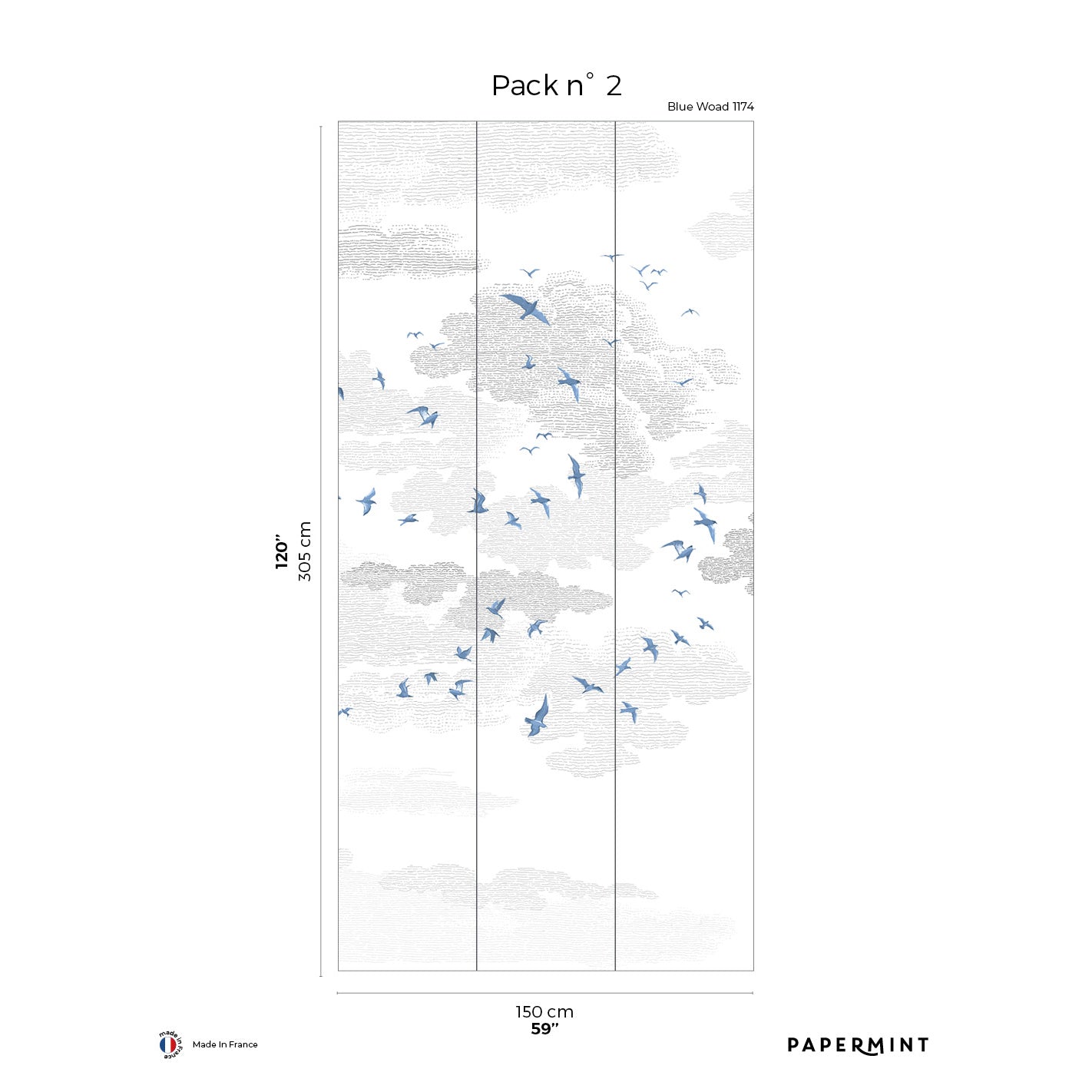 Veer Decor Birds Pack 2 in Blue Wall Mural Animals Mural Blue  Mural - 8184-BR3-B