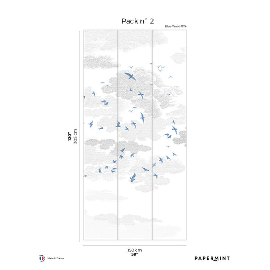 Veer Decor Birds Pack 2 in Blue Wall Mural Animals Mural Blue  Mural - 8184-BR3-B