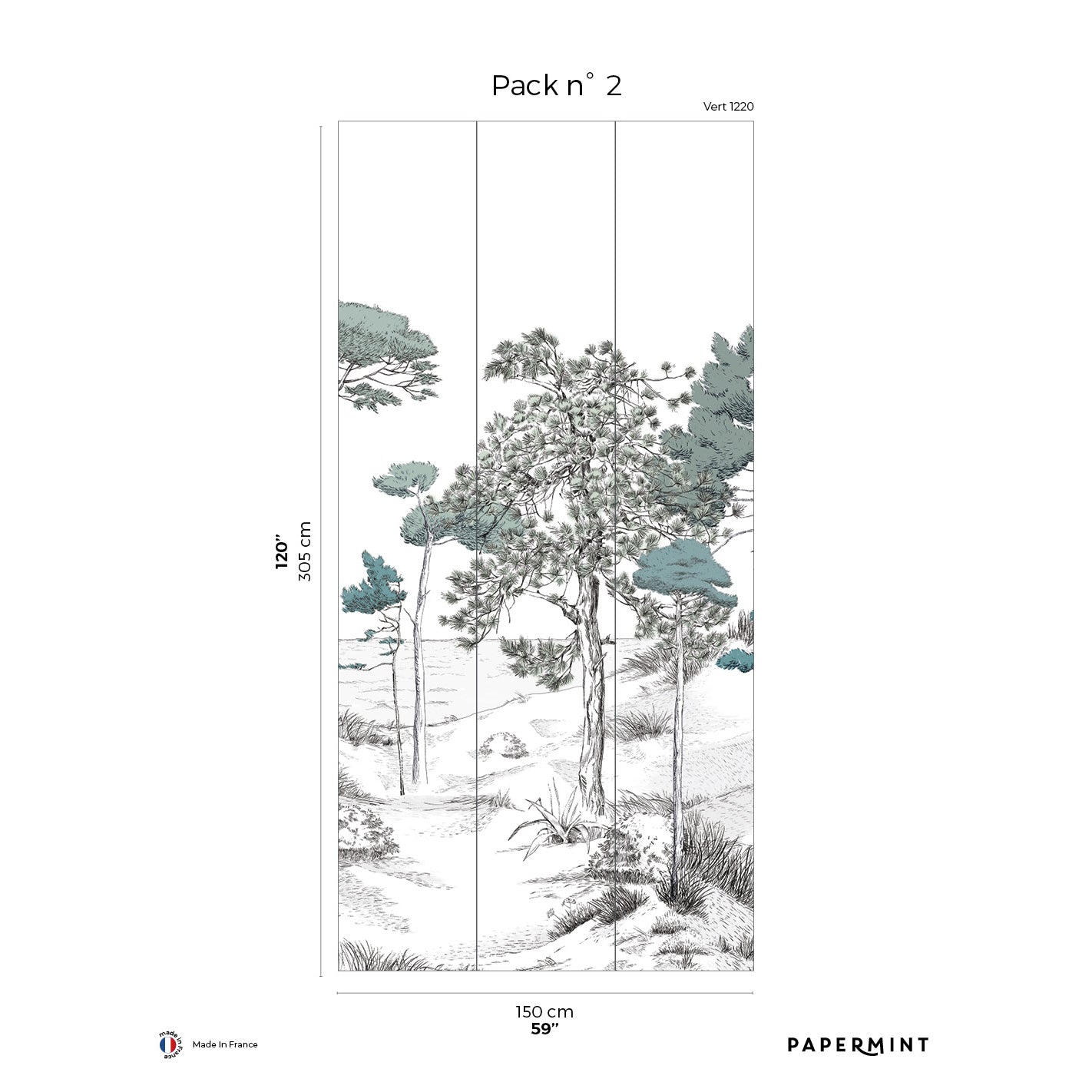 Veer Decor Pines Pack 2 in Green Wall Mural Landscape Mural Green  Mural - 8184-BT2-B