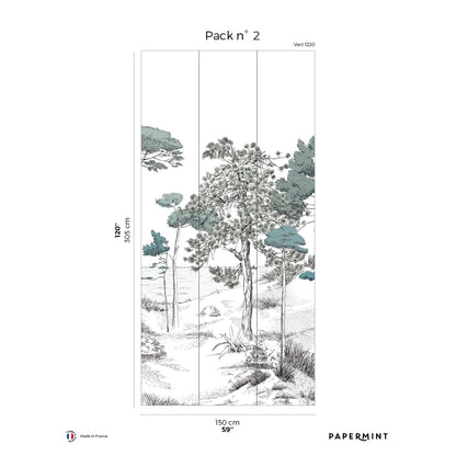 Veer Decor Pines Pack 2 in Green Wall Mural Landscape Mural Green  Mural - 8184-BT2-B