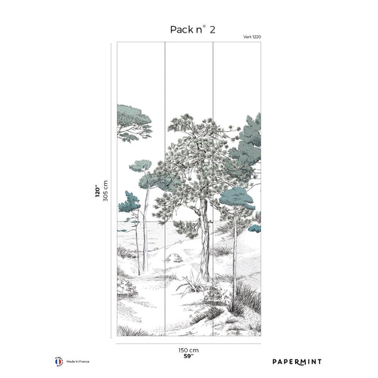 Veer Decor Pines Pack 2 in Green Wall Mural Landscape Mural Green  Mural - 8184-BT2-B