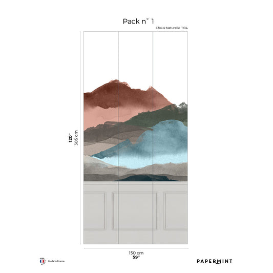 Veer Decor Line Water Chair Rail - with Faux Wainscoting Pack 1 in Gray Wall Mural Abstract Mural Gray  Mural - 8184-BW1-A