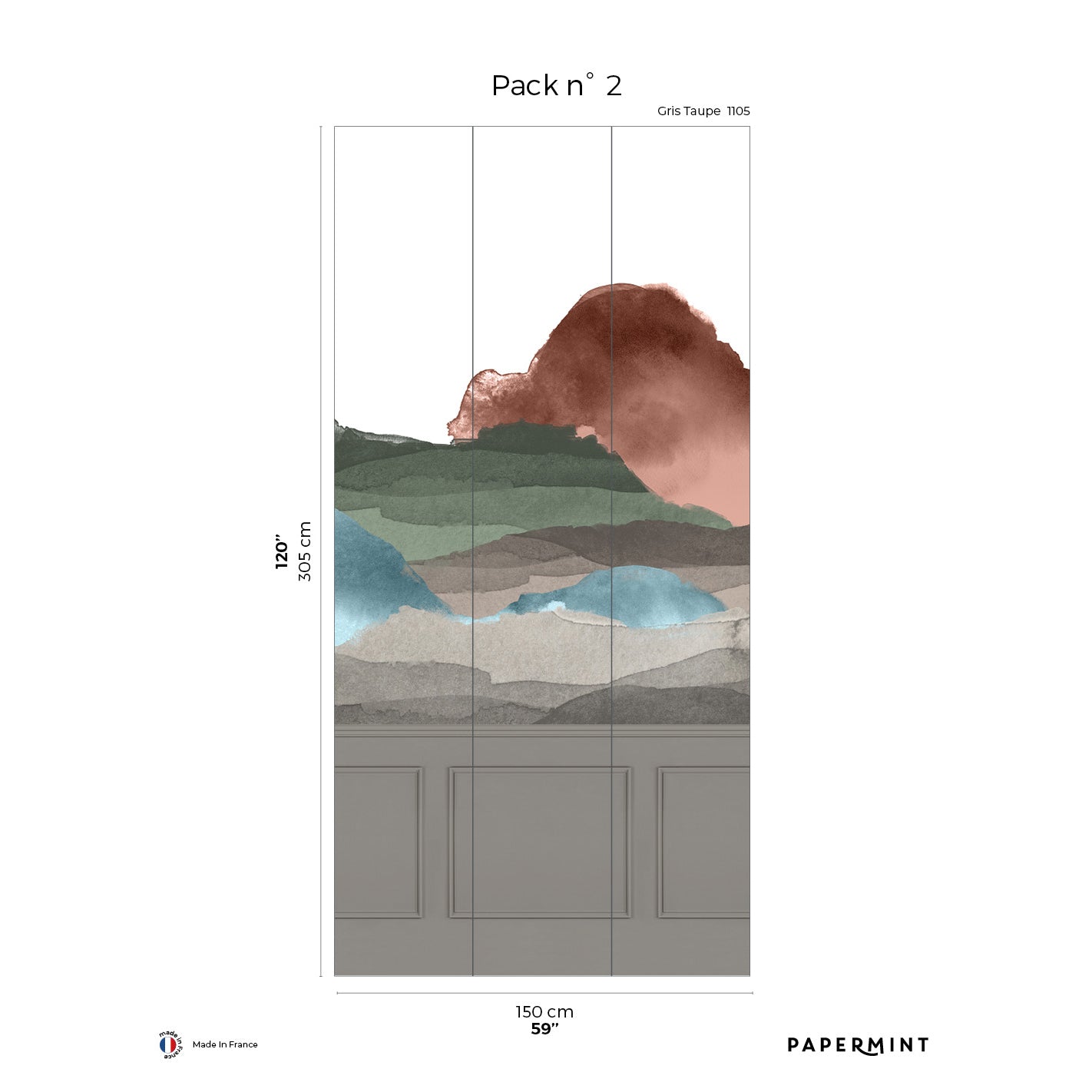 Veer Decor Line Water Chair Rail - with Faux Wainscoting Pack 2 in Taupe Wall Mural Abstract Mural Taupe  Mural - 8184-BW2-B