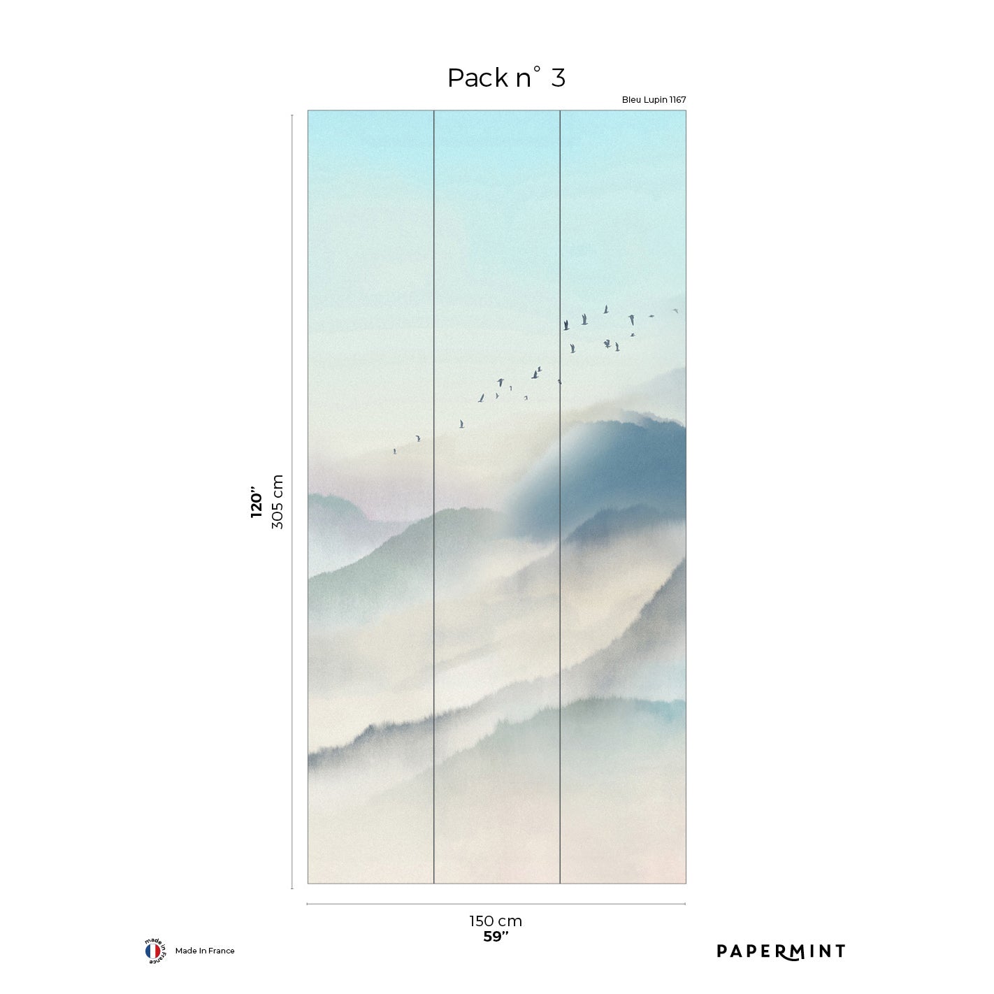 Veer Decor Japanese Mountain Pack 3 in Blue Wall Mural Nature Mural Blue  Mural - 8184-CF1-C