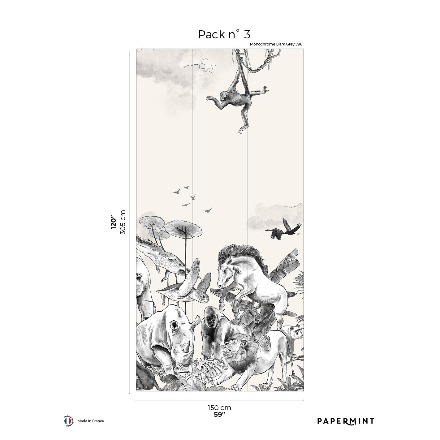 Veer Decor Noah Pack 3 in Gray  Wall Mural Animals Mural Gray   Mural - 8184-CI1-C