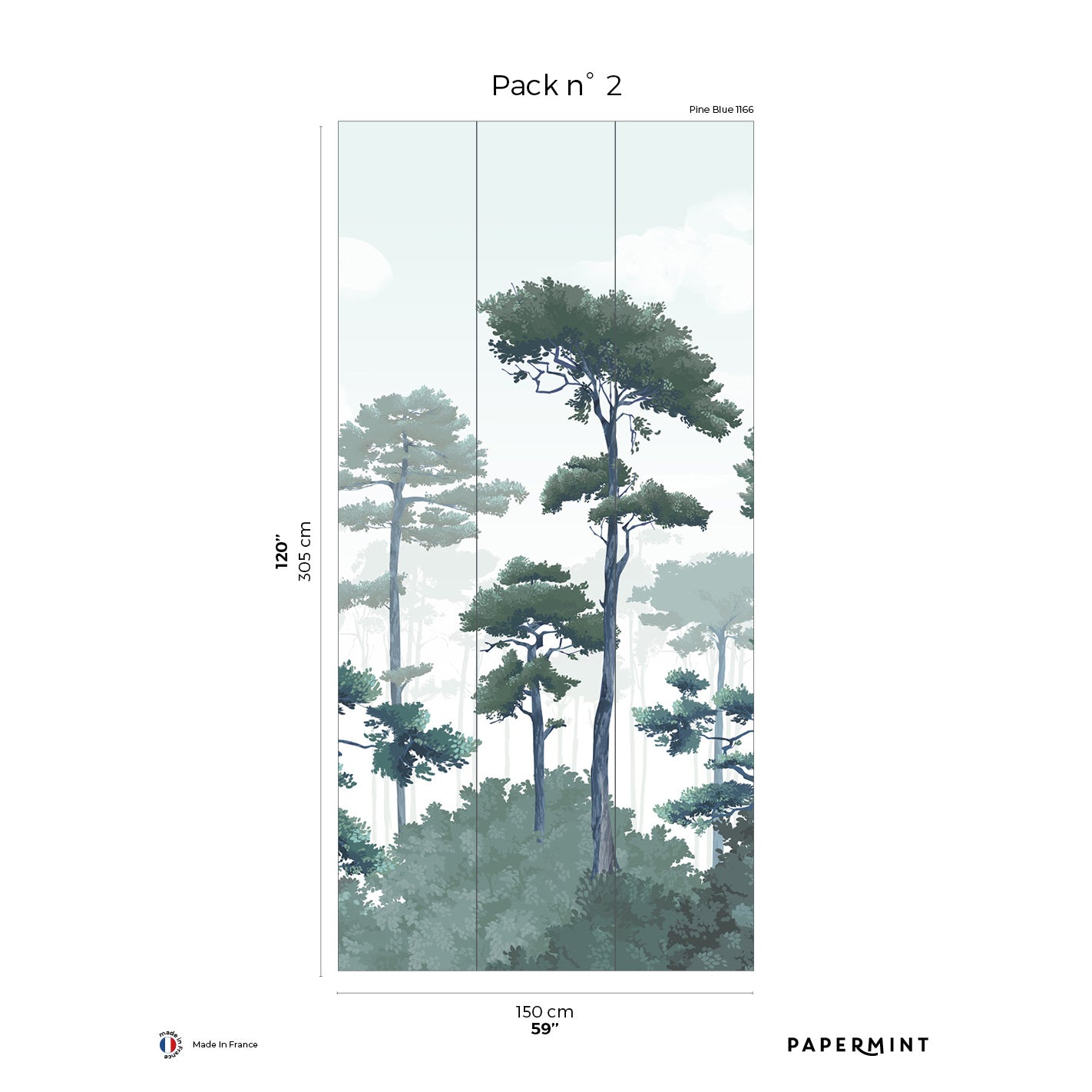 Veer Decor Pinewood Pack 2 in Blue Wall Mural Nature Mural Blue  Mural - 8184-CO2-B