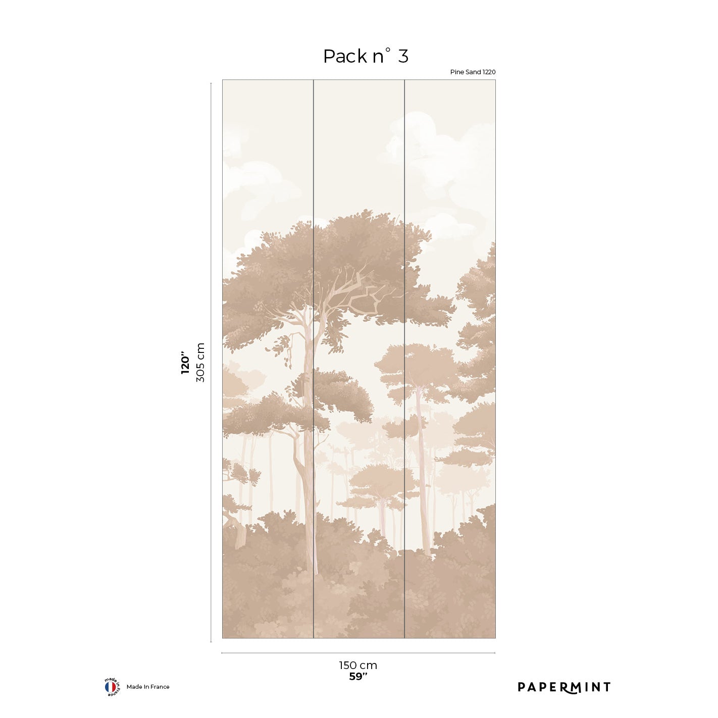 Veer Decor Pinewood Pack 3 in Beige Wall Mural Nature Mural Beige  Mural - 8184-CO3-C