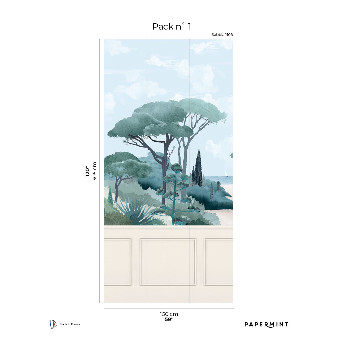 Veer Decor Riviera The Beach Chair Rail with Faux Wainscoting Pack 1 in Beige Wall Mural Coastal Mural Beige  Mural - 8184-CS1-A