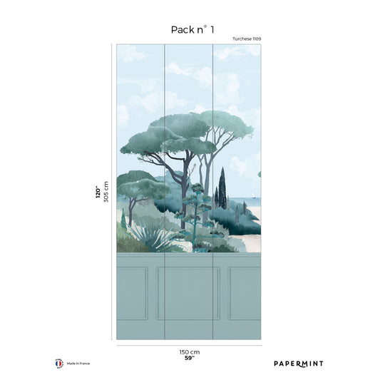 Veer Decor Riviera The Beach Chair Rail with Faux Wainscoting Pack 1 in Blue Wall Mural Coastal Mural Blue  Mural - 8184-CS2-A