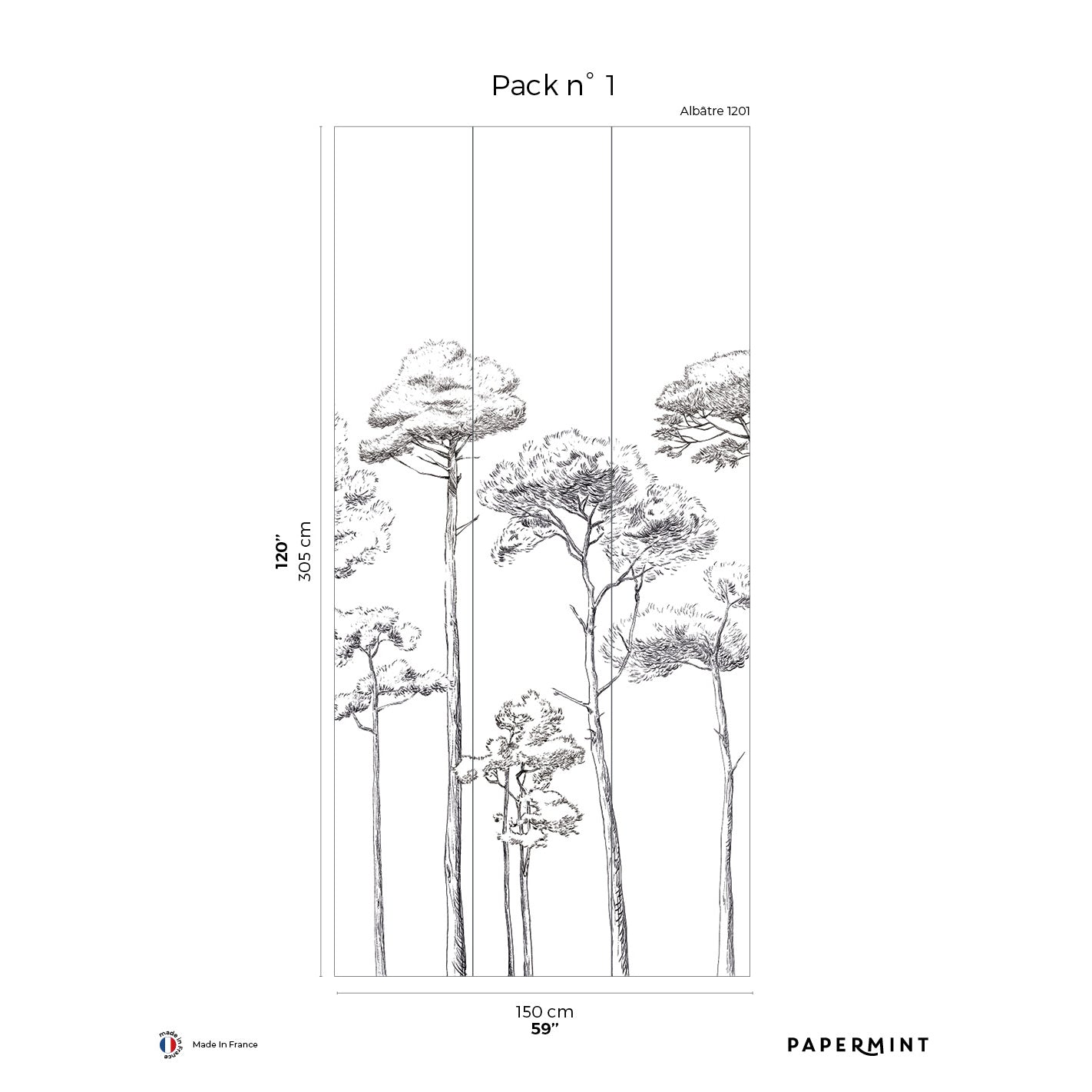 Veer Decor Under the Pines Pack 1 in Black Wall Mural Nature Mural Black  Mural - 8184-CY4-A