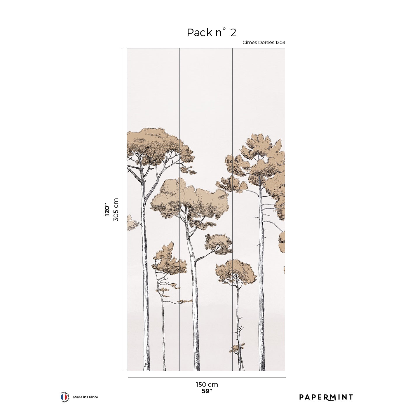 Veer Decor Under the Pines Pack 2 in Gold Wall Mural Nature Mural Gold  Mural - 8184-CY6-B