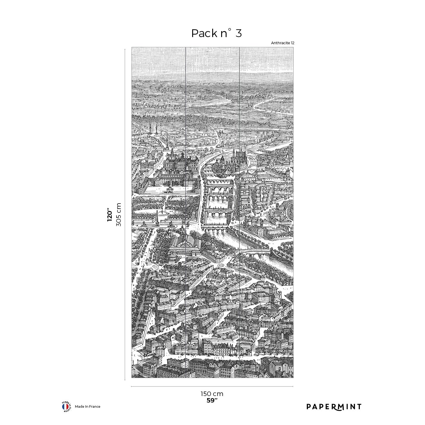 Veer Decor Eiffel Tower Pack 3 in Gray Wall Mural Travel Mural Gray  Mural - 8184-DF1-C