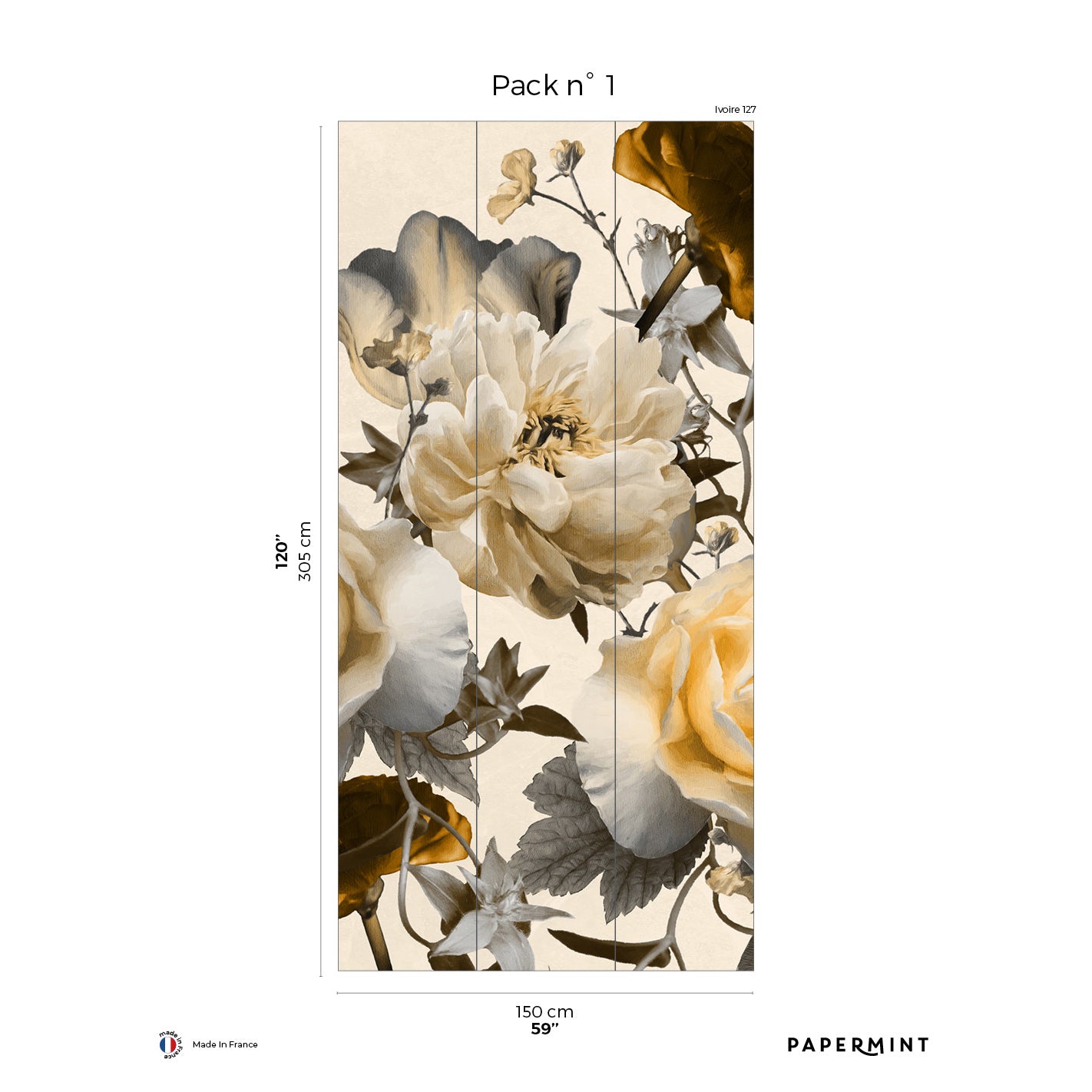 Veer Decor Vanity Pack 1 in Yellow Wall Mural Botanical & Floral Mural Yellow  Mural - 8184-DG1-A