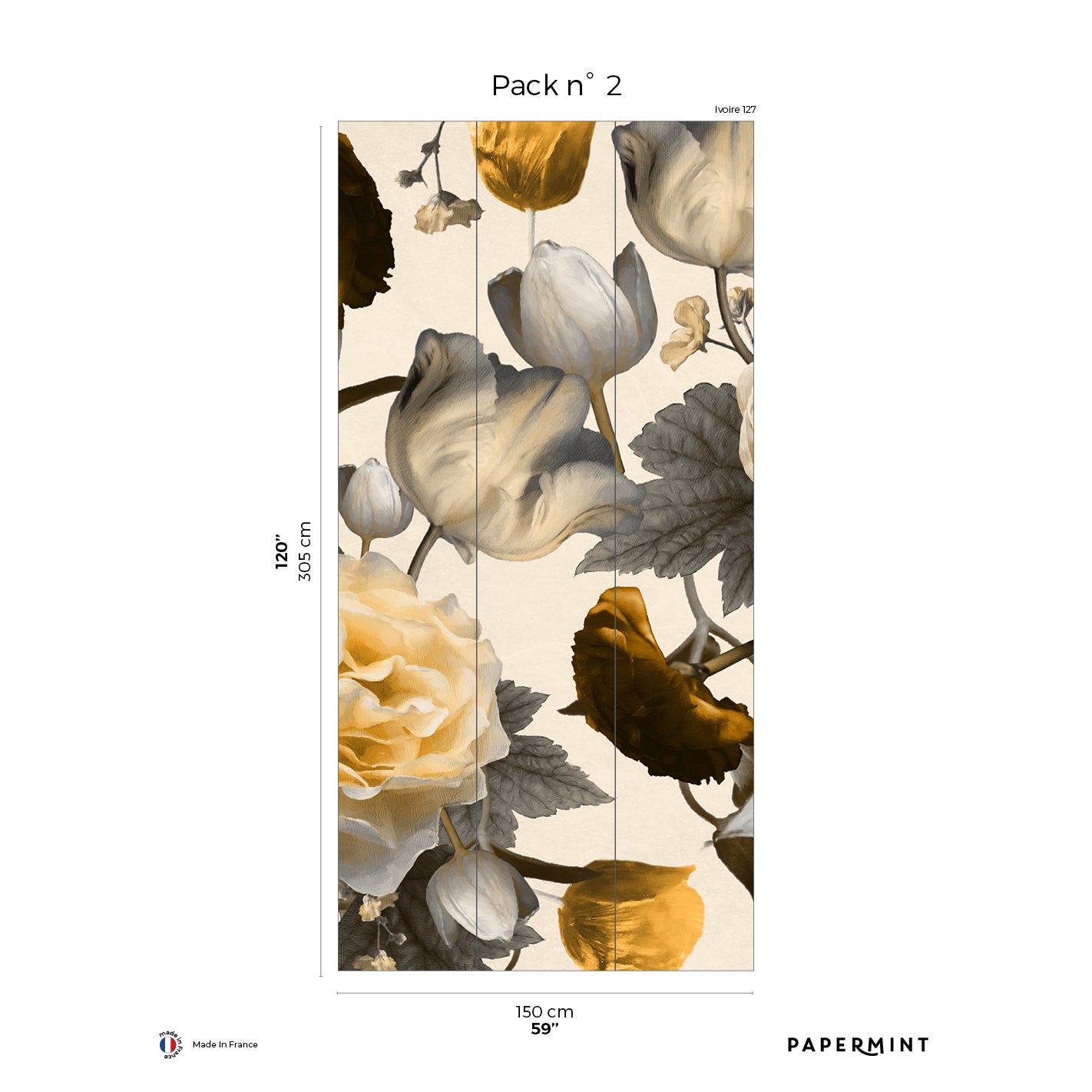 Veer Decor Vanity Pack 2 in Yellow Wall Mural Botanical & Floral Mural Yellow  Mural - 8184-DG1-B