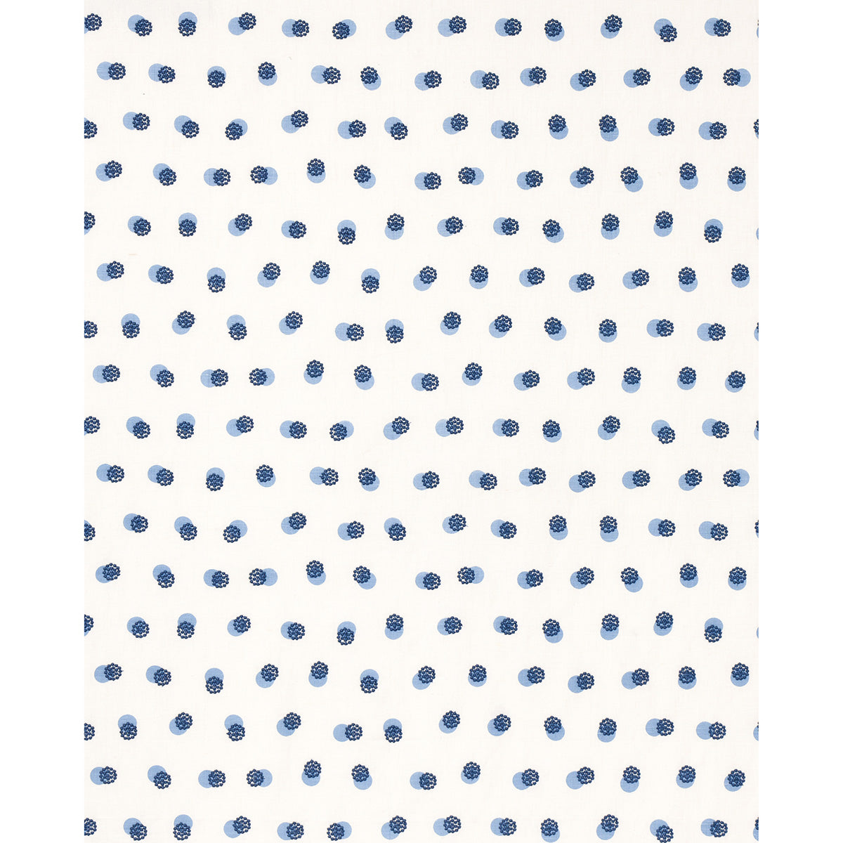 White background with small blue circular dots in a repeating polka-dot pattern.