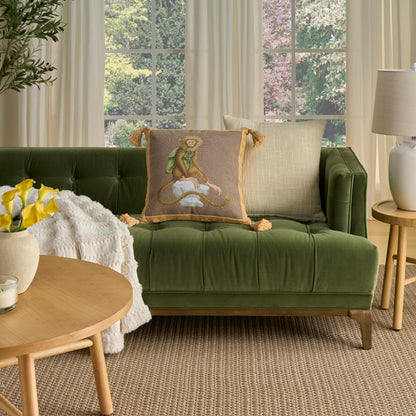 Taupe vintage rug, 19 x 19 inches, textured surface.
