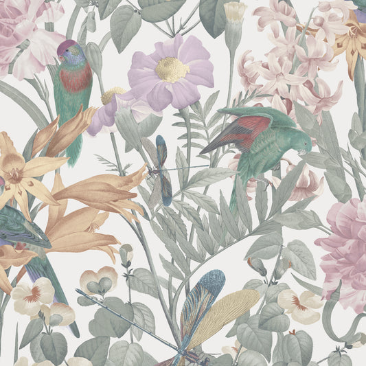 JF Fabrics -Wallpaper 8191 74 Wallpaper Green, White, Beige, Pink, Purple  Non-Woven - 8932674 W9081