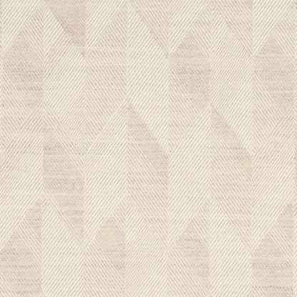 Beige woven rug with geometric chevron pattern in cream tones; modern, neutral home decor.