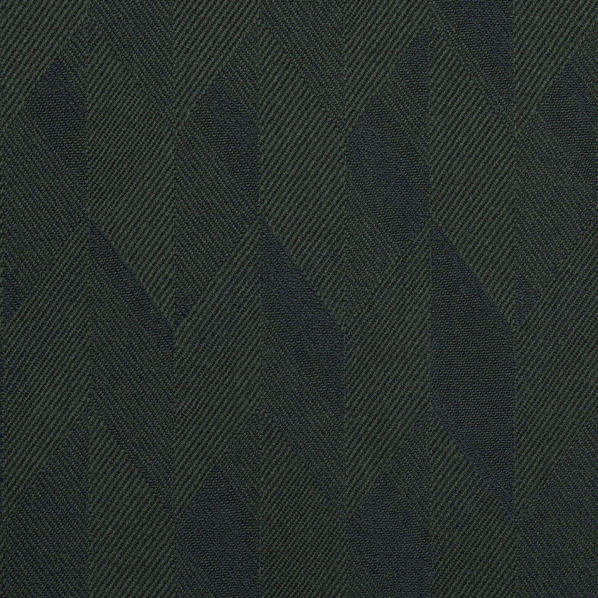 Dark olive and black geometric chevron fabric with diagonal weave, textural textile suitable for upholstery or clothing.