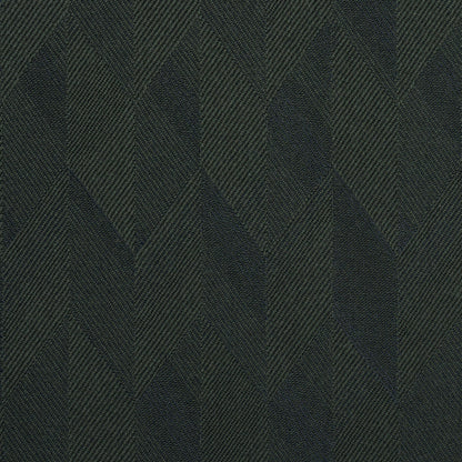 Dark olive and black geometric chevron fabric with diagonal weave, textural textile suitable for upholstery or clothing.